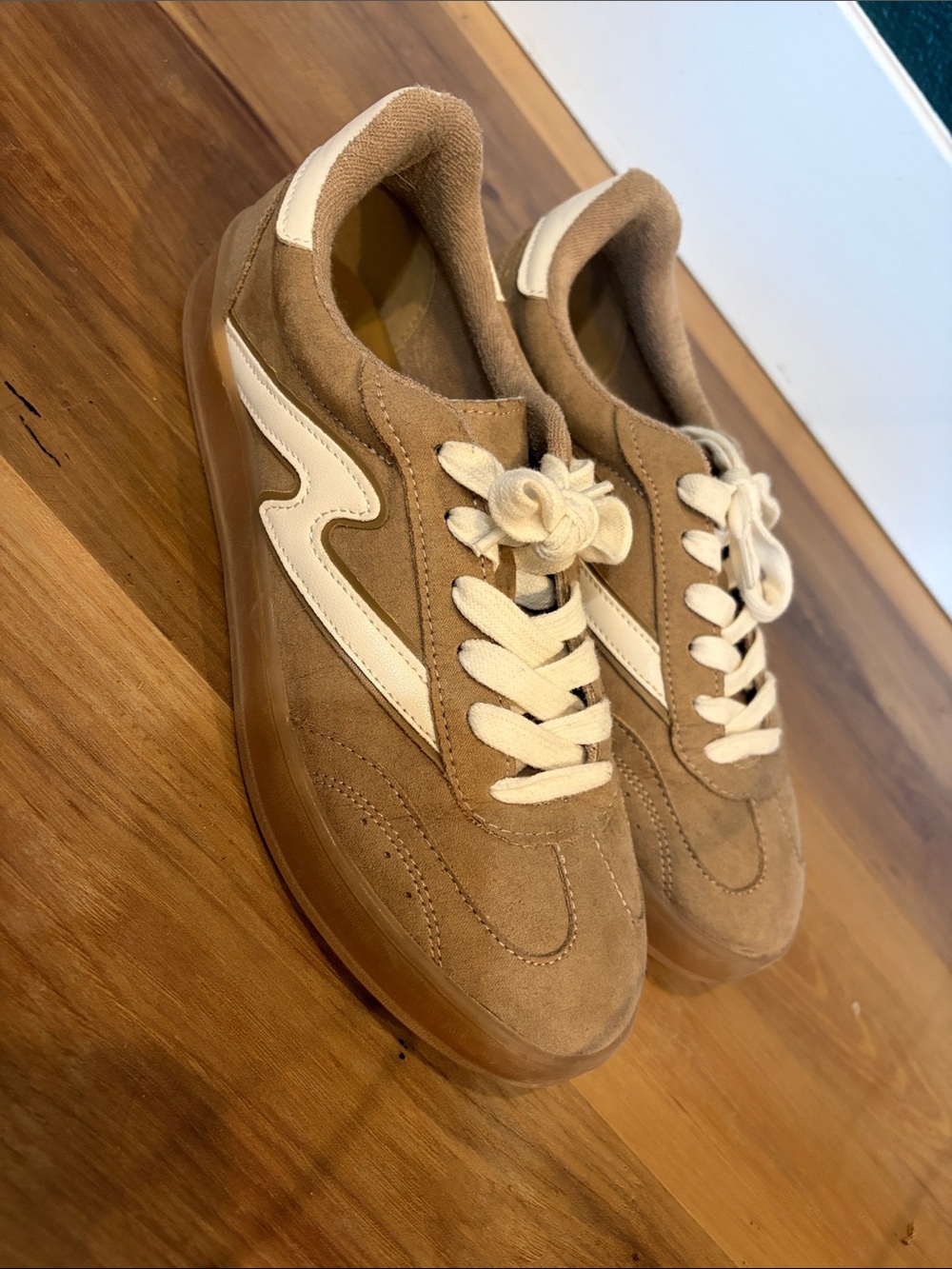 Madden Girl Tan Suede Sneakers with Cream Accents